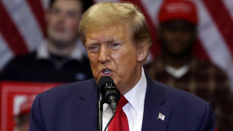 ROCK HILL, SOUTH CAROLINA - FEBRUARY 23: Republican presidential candidate and former U.S. President Donald Trump speaks during a campaign event at the Winthrop Coliseum on February 23, 2024 in Rock Hill, South Carolina. South Carolina holds its Republican primary on February 24.  (Photo by Alex Wong/Getty Images)