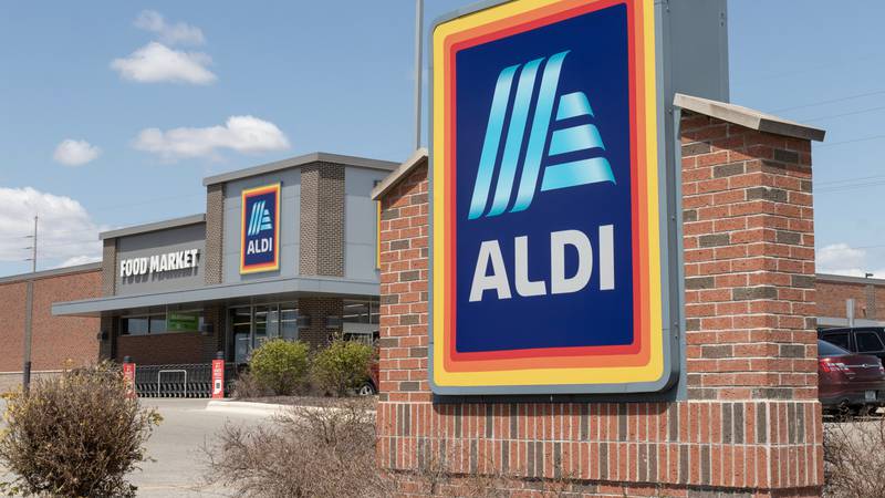 Aldi Discount Supermarket. Aldi sells a range of grocery items, including produce, meat and dairy at discount prices.