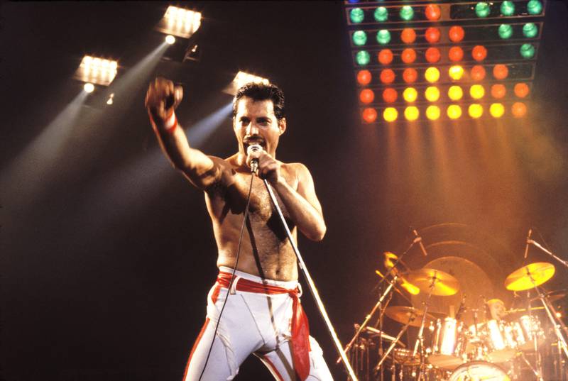 Freddie Mercury of Queen, 1982 Tour at the Various Locations in Oakland, California (Photo by Steve Jennings/WireImage)